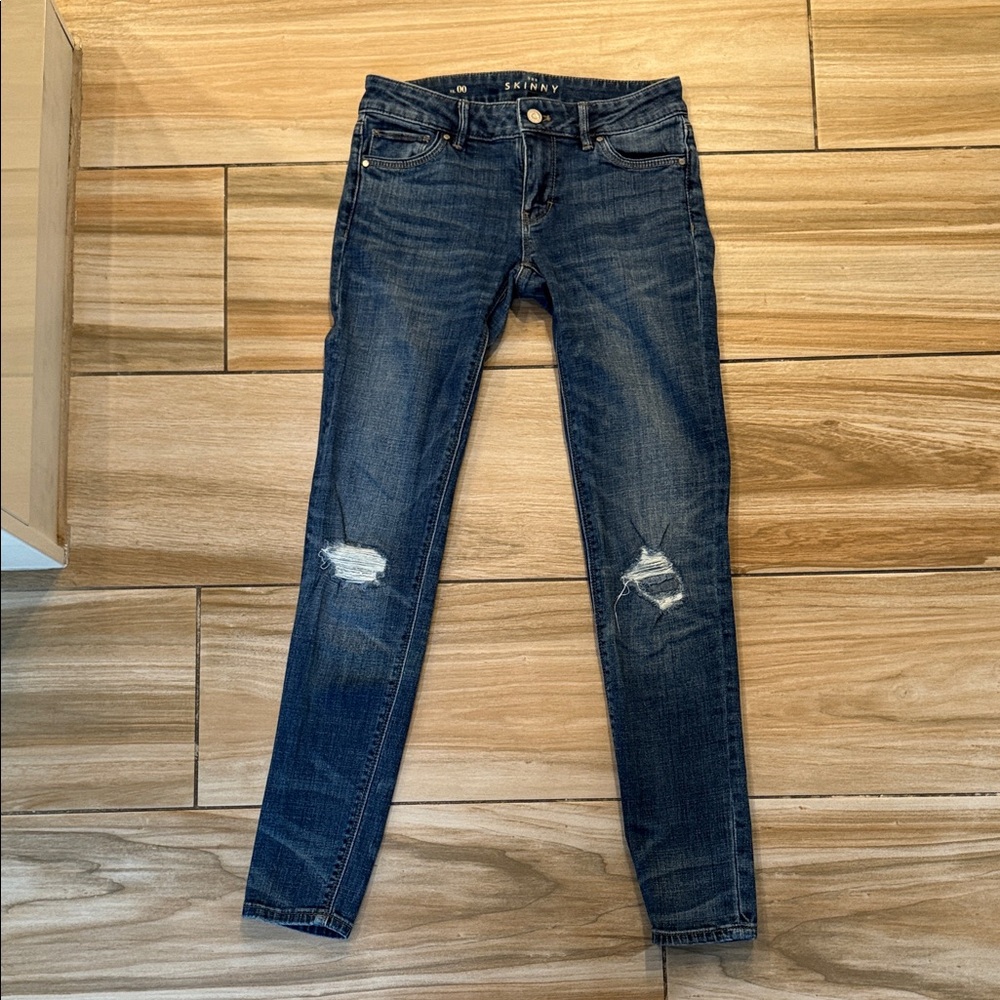 White House Black Market Indigo Distressed Skinny Jeans